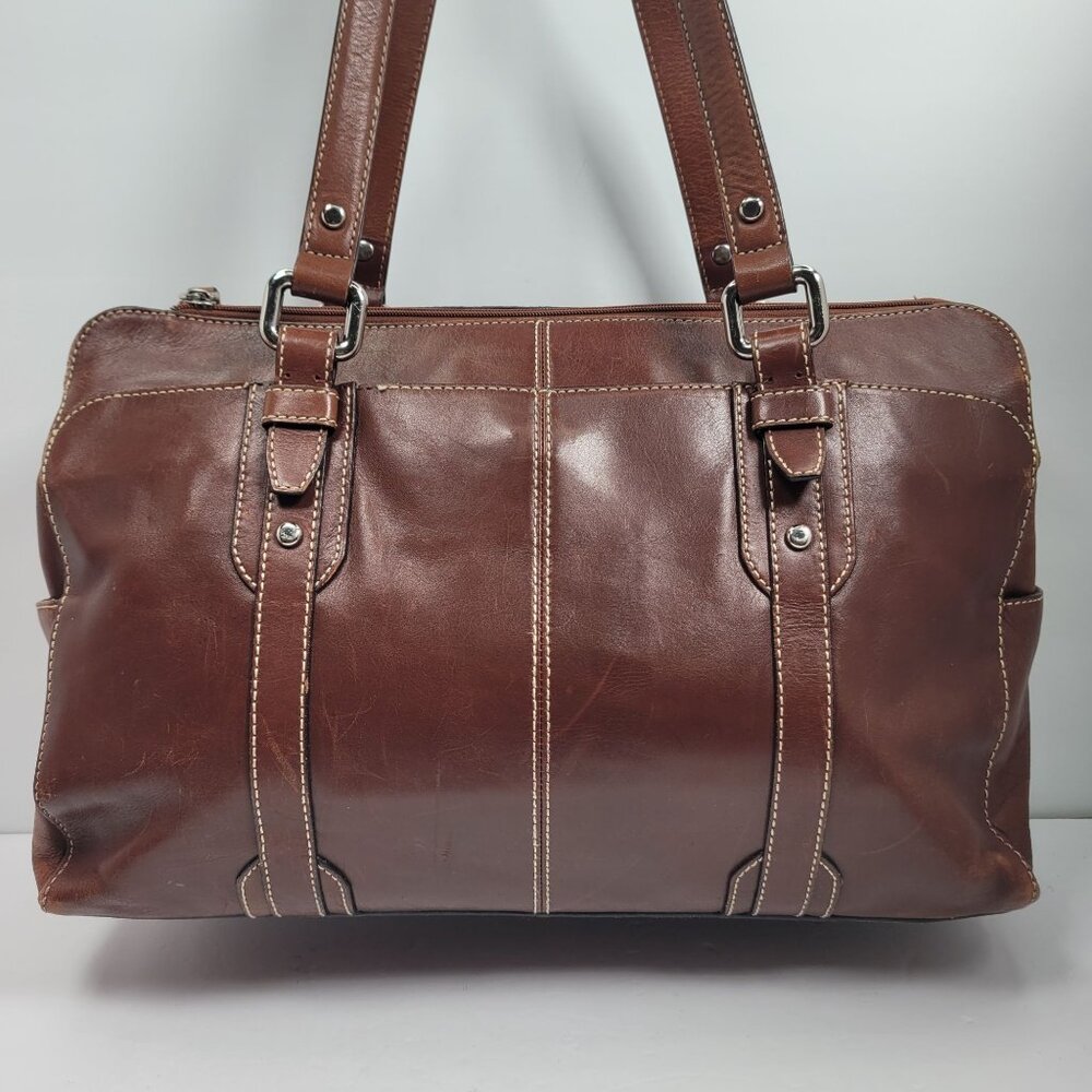 VTG Fossil Executive Women's Brown Leather Tote Shoulder Bag - Picture 2 of 12
